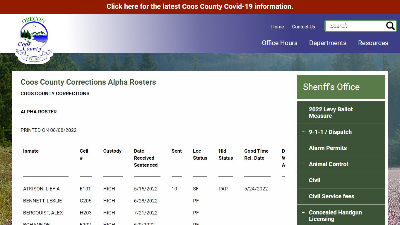 Coos County Corrections Alpha Rosters | Coos County OR