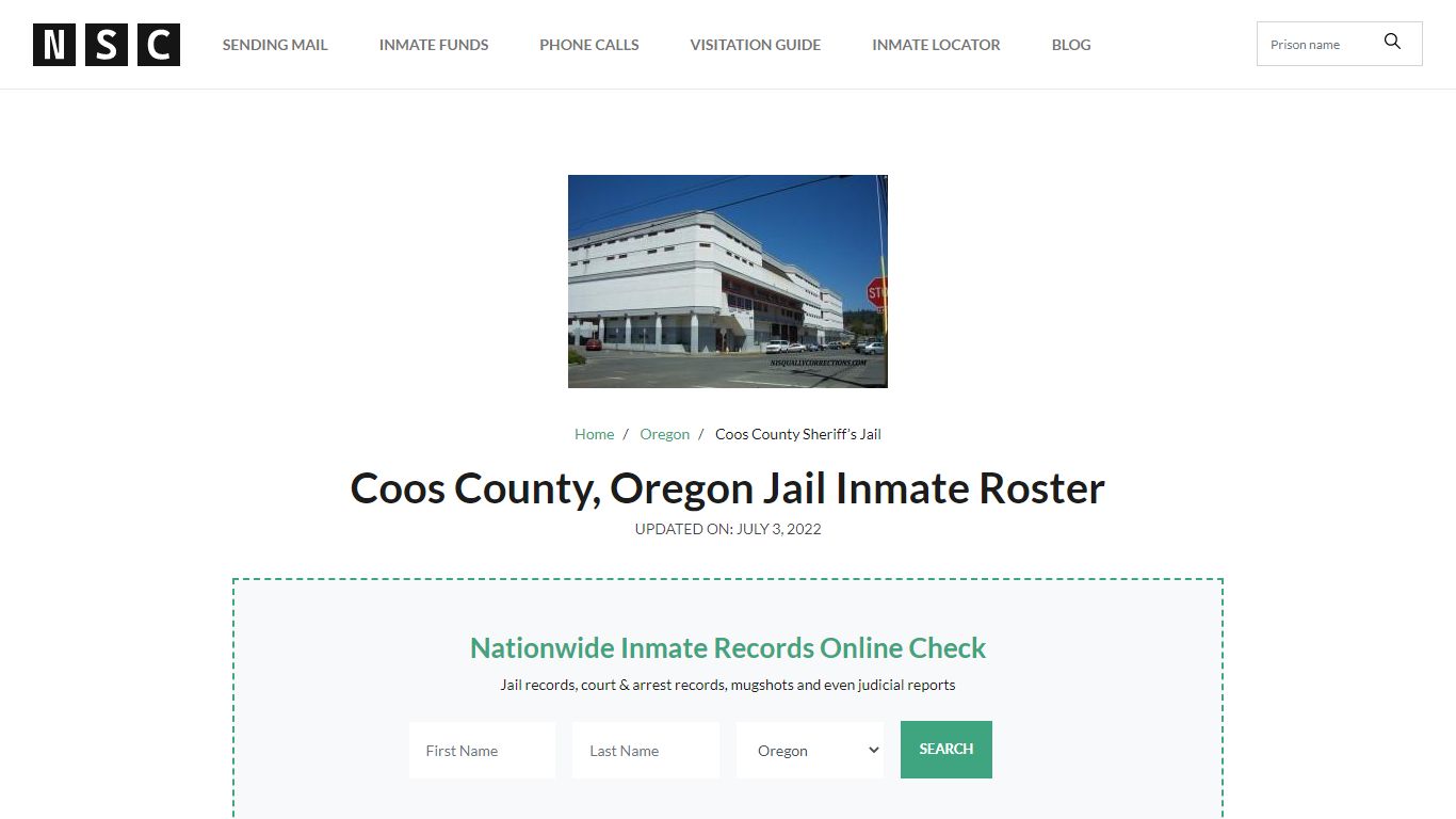 Coos County, Oregon Jail Inmate Roster