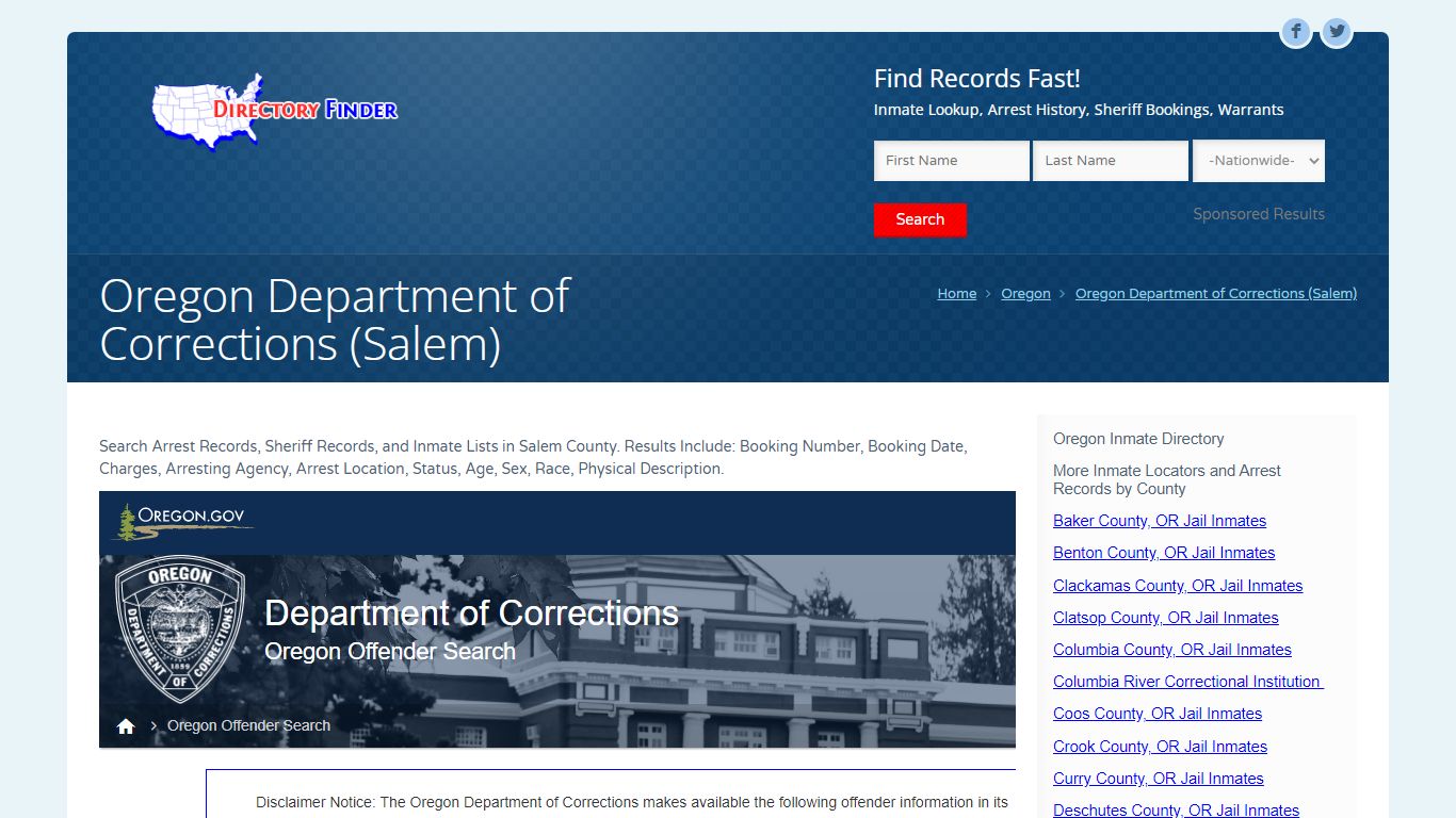 Oregon Department of Corrections (Salem) | People Lookup